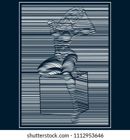 laser cutting, figure of a girl of the lines. Postcard in abstract style