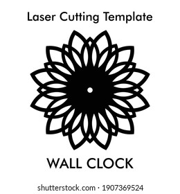 Laser cutting file of artistic wall clock for wall and home decor. laser cutting template of flower clock. Vector silhouette wall clock mockup for mdf, acrylic and metal cutting.