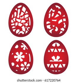 Laser cutting flower pattern for decorative easter egg. Vector template set ready for printing, postcards, packets, wedding invitation, engraving in paper, wood, metal, cardstock.