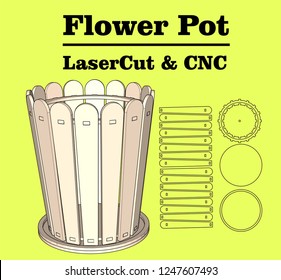 Laser cutting Flower Pot. without using glue. for wood 3 mm. Size: 10 x 12 cm