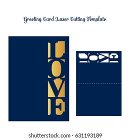 Laser cutting greeting card template with text LOVE. Laser cut layout for diy, greeting cards, envelopes, invitations, decorative elements. Mothers Day - greeting card