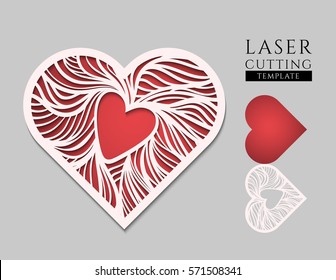 laser cutting heart template for interior design, layouts wedding cards, invitations. Plotter cutting or printing. vector illustration 