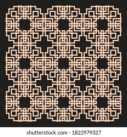 Laser cutting interior panel. Art Deco vector design. Plywood lasercut square tiles. Square seamless patterns for printing, engraving, paper cut. Stencil lattice ornament. Decal. Fence.