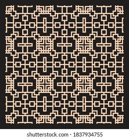 Laser cutting interior panel. Art Deco vector design. Plywood lasercut square tiles. Square seamless patterns for printing, engraving, paper cut. Stencil lattice ornament. Decal. Fence. Maze.