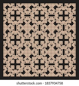 Laser cutting interior panel. Art Deco vector design. Plywood lasercut square tiles. Square seamless patterns for printing, engraving, paper cut. Stencil lattice ornament. Decal. Fence. Maze.