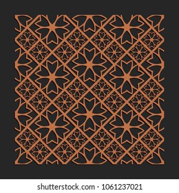 Laser cutting interior panel. Woodcut vector trellis design. Plywood lasercut floral tiles. Square seamless patterns for printing, engraving, paper cut. Stencil lattice ornament.