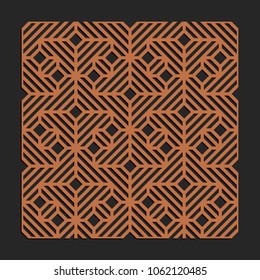 Laser cutting interior panel. Woodcut vector trellis design. Plywood lasercut square tiles. Square seamless patterns for printing, engraving, paper cut. Stencil lattice ornament.