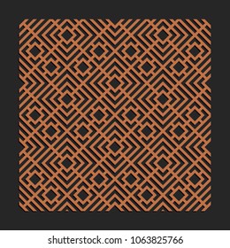 Laser cutting interior panel. Woodcut vector trellis design. Plywood lasercut square tiles. Square seamless patterns for printing, engraving, paper cut. Stencil lattice ornament.