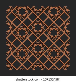 Laser cutting interior panel. Woodcut vector trellis design. Plywood lasercut floral tiles. Square seamless patterns for printing, engraving, paper cut. Stencil lattice ornament.