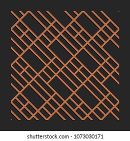 Laser cutting interior panel. Woodcut vector trellis design. Plywood lasercut square tiles. Square seamless patterns for printing, engraving, paper cut. Stencil lattice ornament.