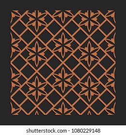 Laser cutting interior panel. Woodcut vector trellis design. Plywood lasercut floral tiles. Square seamless patterns for printing, engraving, paper cut. Stencil lattice ornament.