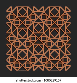 Laser cutting interior panel. Woodcut vector trellis design. Plywood lasercut square tiles. Square seamless patterns for printing, engraving, paper cut. Stencil lattice ornament.