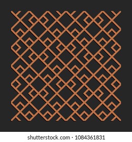 Laser cutting interior panel. Woodcut vector trellis design. Plywood lasercut square tiles. Square seamless patterns for printing, engraving, paper cut. Stencil lattice ornament.