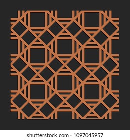 Laser cutting interior panel. Woodcut vector trellis design. Plywood lasercut square tiles. Square pattern for printing, engraving, paper cut. Stencil lattice ornament.