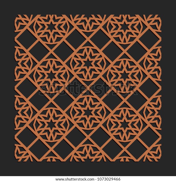 Laser cutting interior panel. Woodcut vector trellis design. Plywood