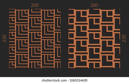 Laser cutting interior set. Woodcut vector trellis panels. Plywood lasercut design. Hexagonal seamless patterns for printing, engraving, paper cut. Stencil lattice ornaments.