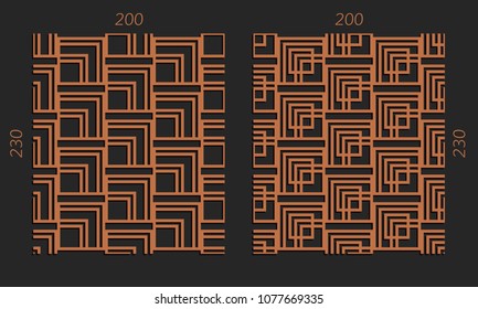 Laser cutting interior set. Woodcut vector trellis panels. Plywood lasercut design. Hexagonal seamless patterns for printing, engraving, paper cut. Stencil lattice ornaments.