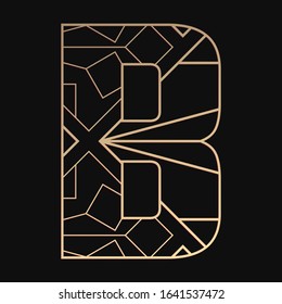 Laser cutting letter B. Art deco vector design. Plywood lasercut gift. Pattern for printing, engraving, paper cut. Luxury royal design.