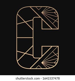 Laser cutting letter C. Art deco vector design. Plywood lasercut gift. Pattern for printing, engraving, paper cut. Luxury royal design.