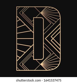 Laser cutting letter D. Art deco vector design. Plywood lasercut gift. Pattern for printing, engraving, paper cut. Luxury royal design.