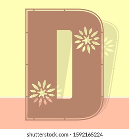 Laser cutting letter D. Woodcut vector design. Plywood lasercut gift. Pattern for printing, engraving, paper cut. Floral mandala design.