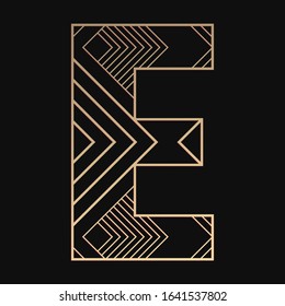 Laser cutting letter E. Art deco vector design. Plywood lasercut gift. Pattern for printing, engraving, paper cut. Luxury royal design.