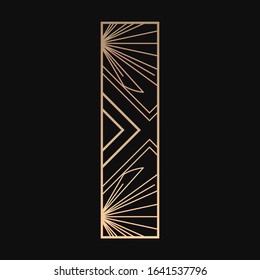 Laser cutting letter I. Art deco vector design. Plywood lasercut gift. Pattern for printing, engraving, paper cut. Luxury royal design.