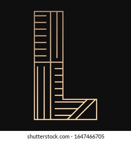 Laser cutting letter L. Art deco vector design. Plywood lasercut gift. Pattern for printing, engraving, paper cut. Luxury royal design.