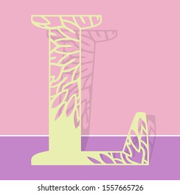 Laser cutting letter L. Woodcut vector design. Plywood lasercut gift. Pattern for printing, engraving, paper cut. 