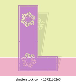 Laser cutting letter L. Woodcut vector design. Plywood lasercut gift. Pattern for printing, engraving, paper cut. Floral mandala design.