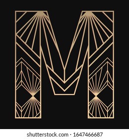 Laser Cutting Letter M. Art Deco Vector Design. Plywood Lasercut Gift. Pattern For Printing, Engraving, Paper Cut. Luxury Royal Design.