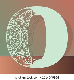 Laser cutting letter O. Woodcut vector design. Plywood lasercut gift. Pattern for printing, engraving, paper cut. Floral mandala design.