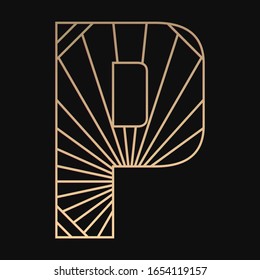 Laser cutting letter P. Art deco vector design. Plywood lasercut gift. Pattern for printing, engraving, paper cut. Luxury royal design.