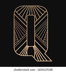Laser cutting letter Q. Art deco vector design. Plywood lasercut gift. Pattern for printing, engraving, paper cut. Luxury royal design.