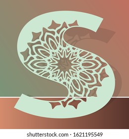 Laser cutting letter S. Woodcut vector design. Plywood lasercut gift. Pattern for printing, engraving, paper cut. Floral mandala design.