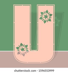 Laser cutting letter U. Woodcut vector design. Plywood lasercut gift. Pattern for printing, engraving, paper cut. Floral mandala design.