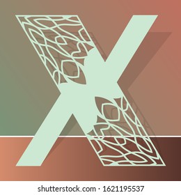 Laser cutting letter X. Woodcut vector design. Plywood lasercut gift. Pattern for printing, engraving, paper cut. Floral mandala design.
