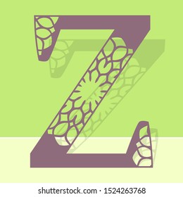 Laser cutting letter Z. Woodcut vector design. Plywood lasercut gift. Pattern for printing, engraving, paper cut. Floral mandala design.
