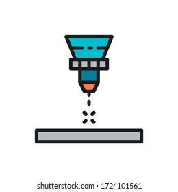 Laser cutting machine, laser engraving flat color line icon.