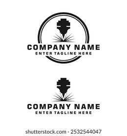 Laser Cutting, Maschine Logo Design Vektor, CNC-Laser-Maschine, Symbol, Laser-Graviermaschine Logo-Symbol, bearbeitbare Laser-Schneiden-Logo, Abzeichen, Illustration, Plasma, Technologie, Metallbearbeitung