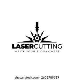 Laser Cutting Machine Logo Design Icon Vector Illustration, CNC Laser Machine Head logo, Laser Engraving Machine.