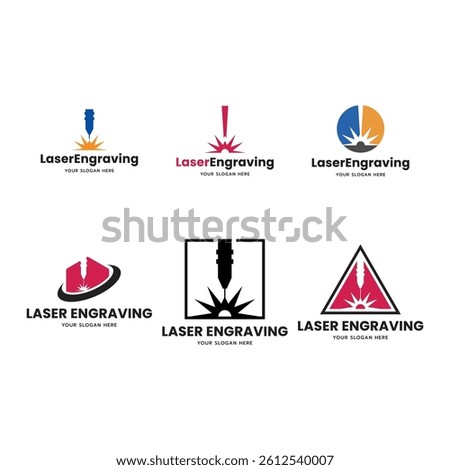 Laser Cutting Machine Logo Design Icon Vector Illustration, CNC Laser Machine Head logo, Laser Engraving Machine.