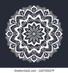 Laser cutting mandala element. Black and white floral mandala pattern. Silhouette ornament.