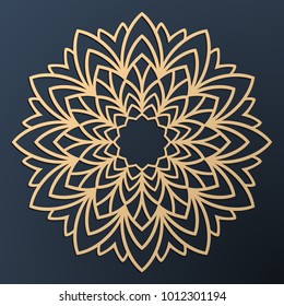 Laser cutting mandala. Golden floral pattern. Oriental silhouette ornament. Vector coaster design.