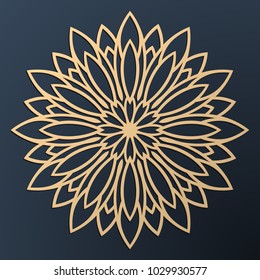 Laser cutting mandala. Golden floral pattern. Oriental silhouette ornament. Vector coaster design.