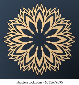 Laser cutting mandala. Golden floral pattern. Oriental silhouette ornament. Vector coaster design.