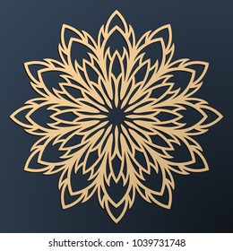 Laser cutting mandala. Golden floral pattern. Oriental silhouette ornament. Vector coaster design.