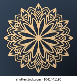 Laser cutting mandala. Golden floral pattern. Oriental silhouette ornament. Vector coaster design.