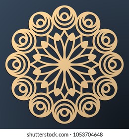 Laser cutting mandala. Golden floral pattern. Oriental silhouette ornament. Vector coaster design.