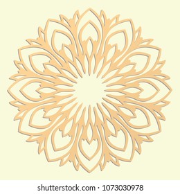 Laser cutting mandala. Golden floral pattern. Oriental silhouette ornament. Vector coaster design.